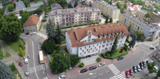 Urząd Miasta w Jaśle zdjęcie z lotu ptaka