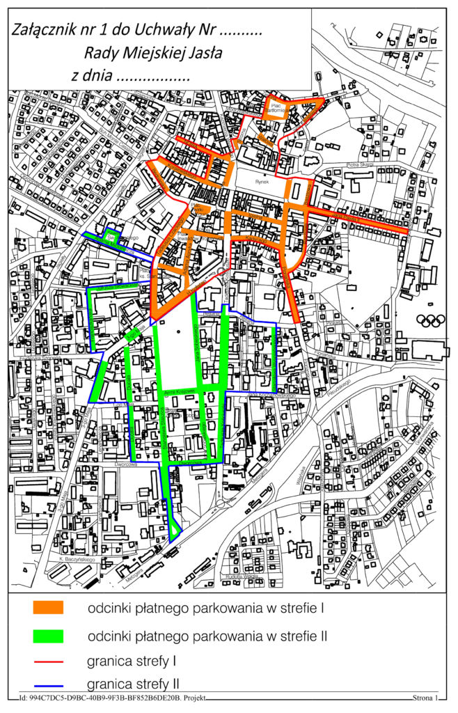 Mapa obrazująca funkcjonowanie płatnych stref parkowania na terenie miasta