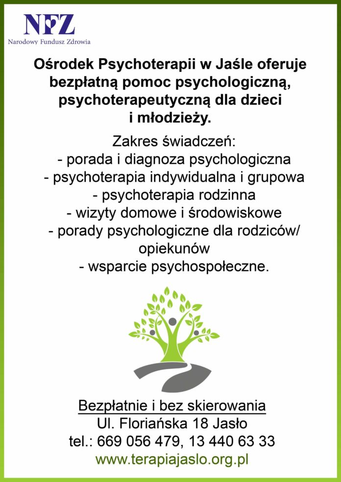 Informacja dotycząca bezpłatnej pomocy psychologicznej, psychoterapeutycznej dla dzieci i młodzieży