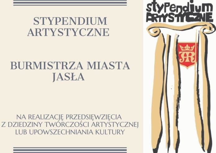 Baner i logo Stypendium Artystyczne Burmistrza Miasta Jasła, na realizację przedsięwzięcia z dziedziny twórczości artystycznej lub upowszechniania kultury.
