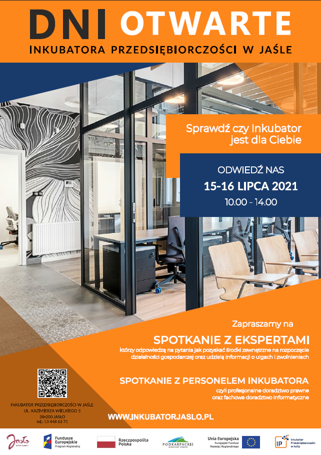 Plakat Dni otwartych Inkubatora Przedsiębiorczości w Jaśle
