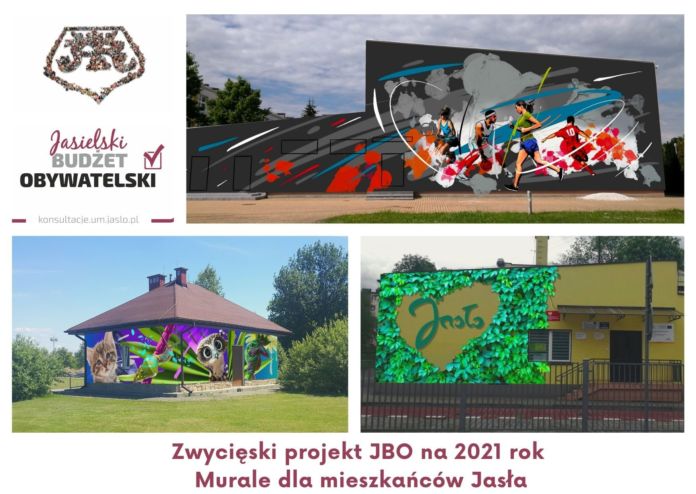 Baner JBO projekty murali. Zwycięski projekt JBO na 2021 rok. Murale dla mieszkańców Jasła
