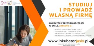 Baner informacyjny Studiuj i prowadź własną firmę z Inkubatorem Przedsiębiorczości w Jaśle