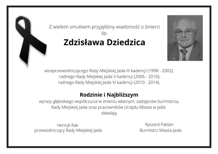 kondolencje z powodu śmiercie Zdzisława Dziedzica