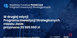 Baner Rządowy Fundusz Polski Łas Program Inwestycji Strategicznych Druga edycja środki przyznane dla miasta Jasła 20 925 000 zł