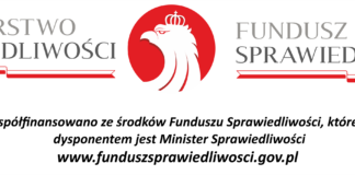 logotyp Ministerstwa Sprawiedliwości połączony z Funduszem Sprawiedliwości