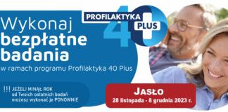 baner bezpłatne badania profilaktyczne 40 plus dla mieszkańców Jasła